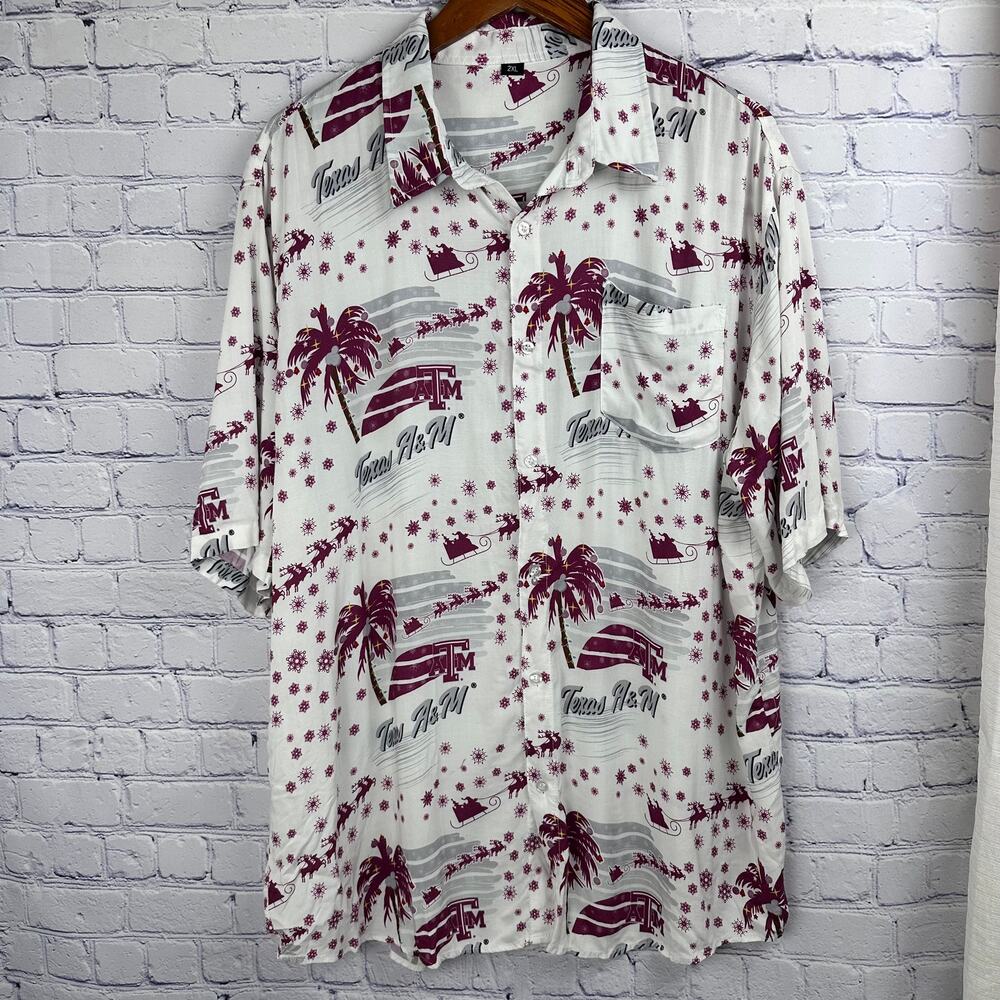 Texas A&M Aggies Football Christmas Hawaiian Tropical Button Up Shirt 2XL